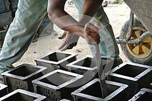 Cube test. Mould of concrete for checking of concrete quality work or compression tests.